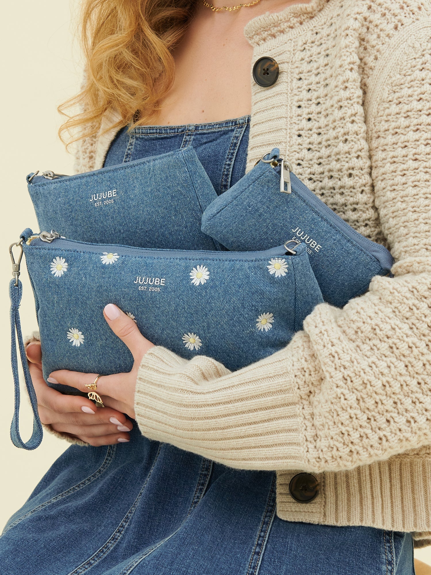 3-piece Pouch Clutch Purse Set - Denim & Daisies JuJuBe