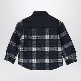 Navy Blue Chequered Shirt In Wool Blend