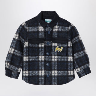 Navy Blue Chequered Shirt In Wool Blend - By Baano