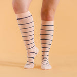 Knee-High Compression Socks – Stripes Rose/Navy