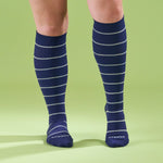 Knee-High Compression Socks – Stripes Navy/Sand