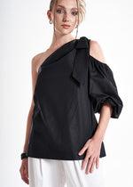 Amuri One Shoulder Black Premium Poplin Blouse ETNA