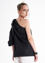 Amuri One Shoulder Black Premium Poplin Blouse ETNA
