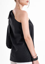 Amuri One Shoulder Black Premium Poplin Blouse ETNA
