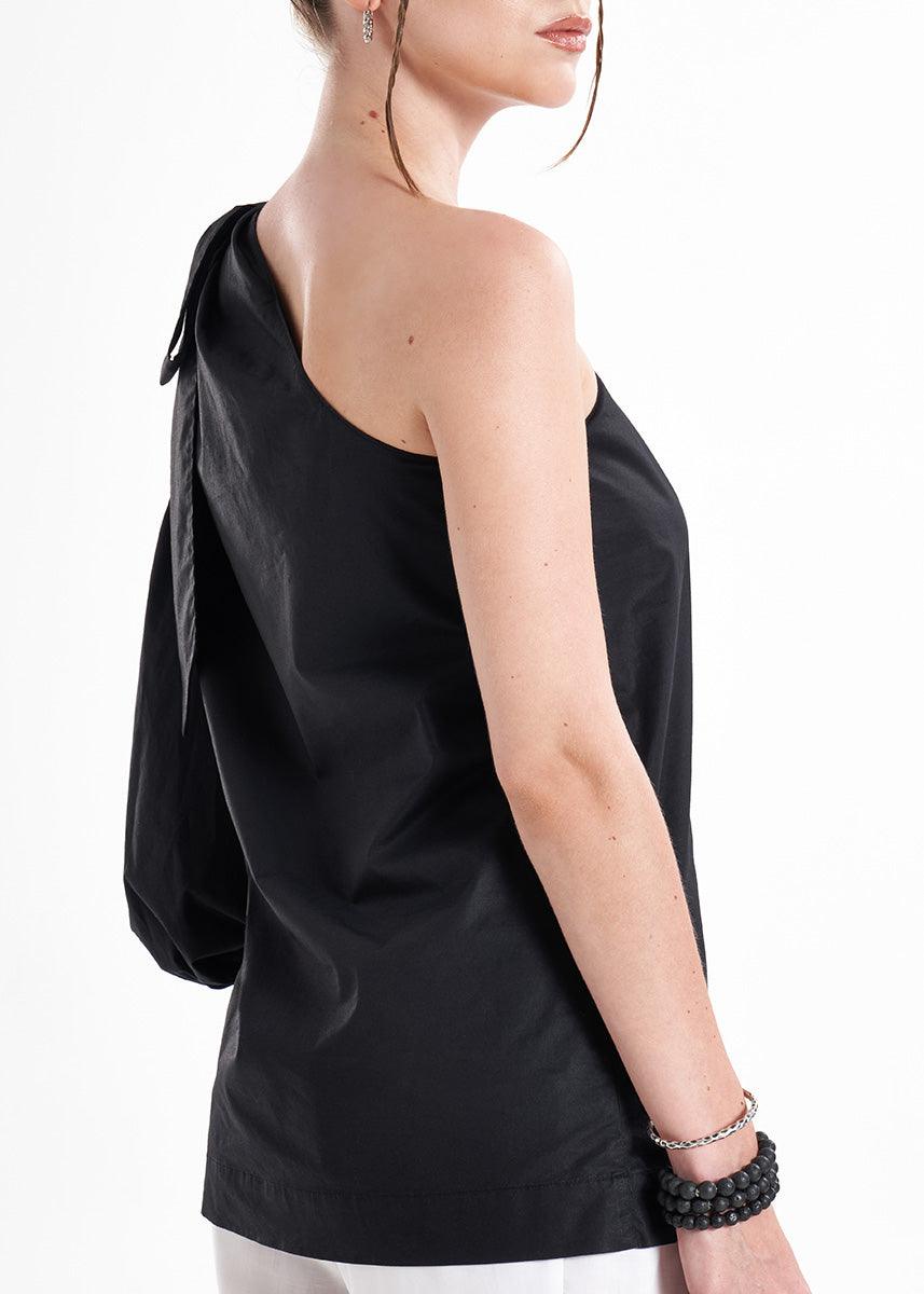 Amuri One Shoulder Black Premium Poplin Blouse ETNA