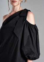 Amuri One Shoulder Black Premium Poplin Blouse ETNA