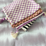 Checkered Brocade Pillow - Pink & Umber