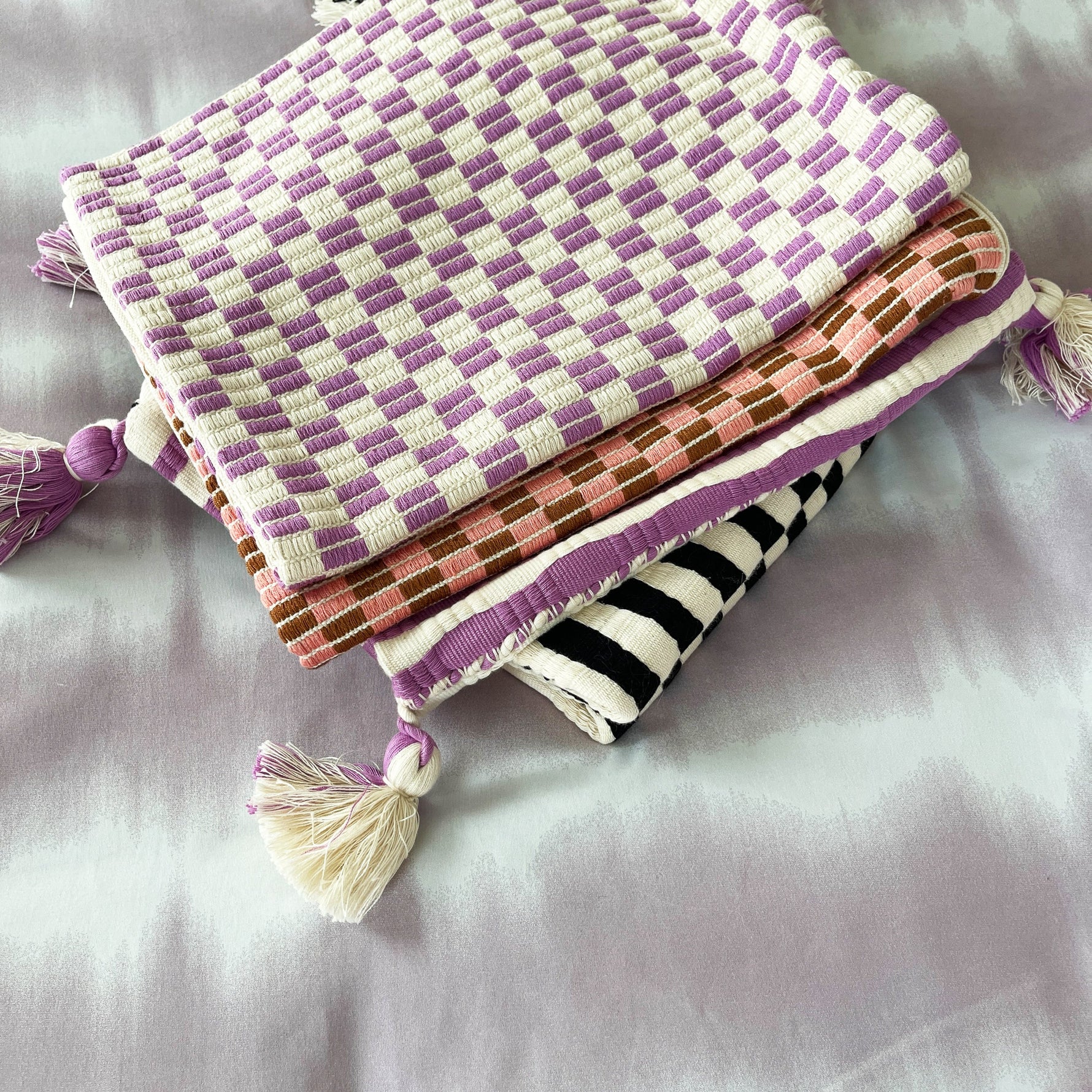 Checkered Brocade Pillow - Pink & Umber