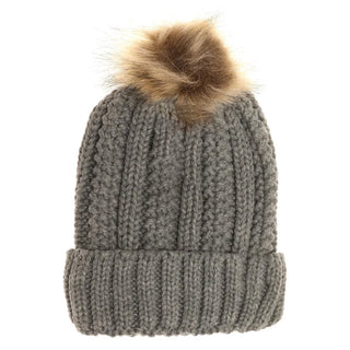 Kids Fuzzy Lined Fur Pom C.C Beanie