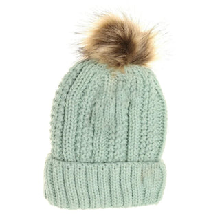 Kids Fuzzy Lined Fur Pom C.C Beanie