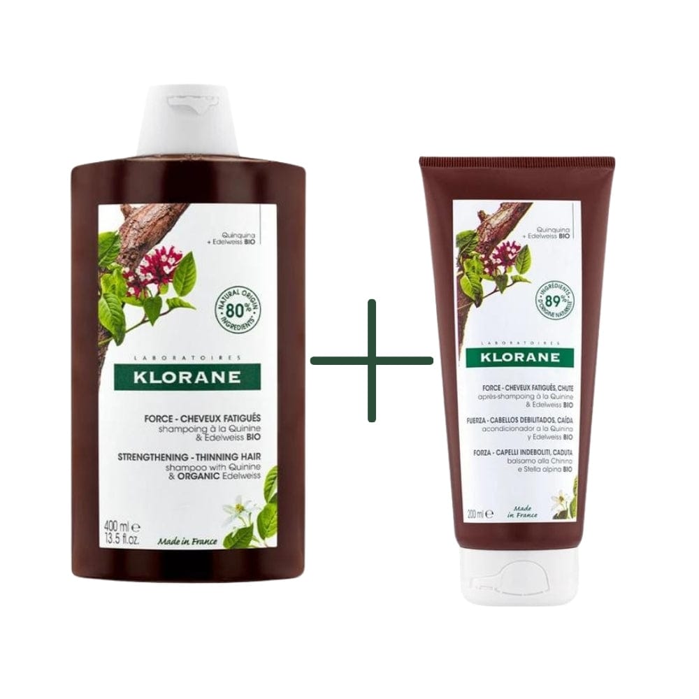 Klorane Strengthening with Quinine &Organic Edelweiss -Thinning hair Shampoo 400 ml & Conditioner 200 ml - By Baano