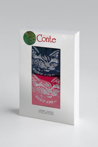 Conte Elegant Cotton Socks (2 pairs) - Lady Cat - By Baano