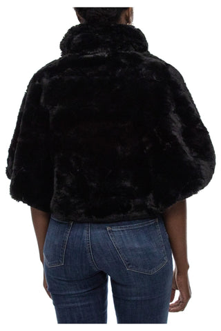 Nina Leonard Collared Cap Sleeve One Button Closure Solid Faux Fur Jacket - Glamourous Grace
