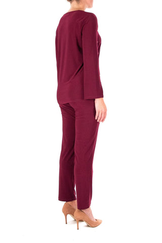 Nina Leonard Scoop Neck Embellished Shoulder Long Sleeve With Elastic Waist Pant - Glamourous Grace