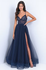 Dani Gown - Navy - Tulle A-Line Lace Dress Lady Black Tie
