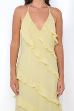 Remi Yellow Maxi Dress - Halter Neck, Open Back & Ruffle Detail - By Baano