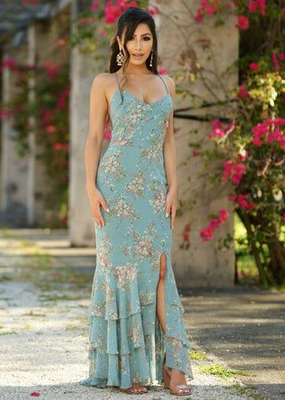Greta Maxi Dress - Teal Floral - By Baano