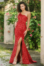 Stardust One Shoulder Sequin Gown - Red - FINAL SALE