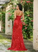 Stardust One Shoulder Sequin Gown - Red - FINAL SALE