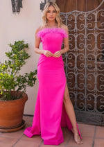 Sochi Gown - Hot Pink Feather Trim Dress