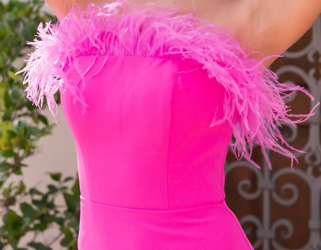 Sochi Gown - Hot Pink Feather Trim Dress