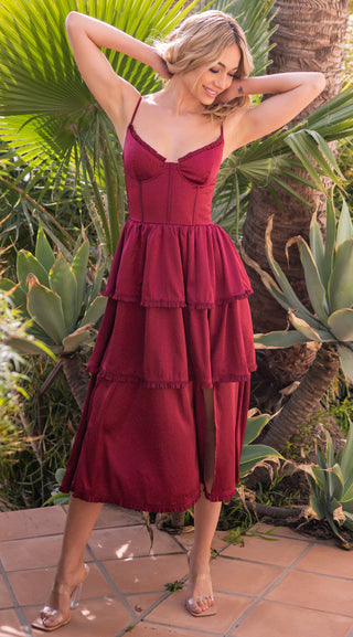 Maeve Corset Midi Dress - Burgundy - By Baano