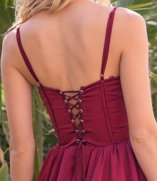 Maeve Corset Midi Dress - Burgundy - By Baano