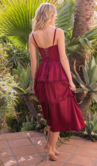 Maeve Corset Midi Dress - Burgundy - By Baano