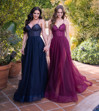 Dani Gown - Navy - Tulle A-Line Lace Dress - By Baano
