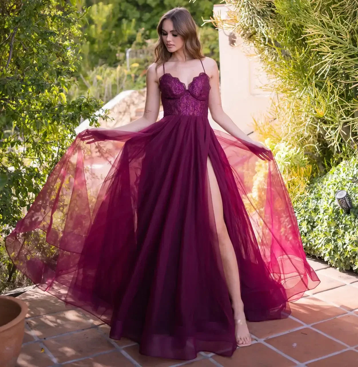 Dani Gown - Mulberry - Tulle A-Line Lace Dress