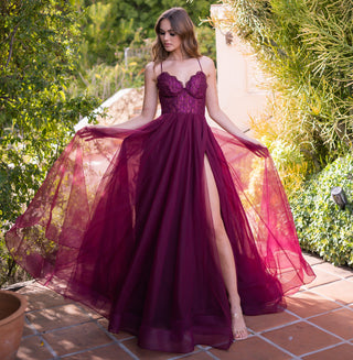 Dani Gown - Mulberry - Tulle A-Line Lace Dress - By Baano