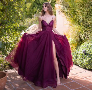 Dani Gown - Mulberry - Tulle A-Line Lace Dress - By Baano
