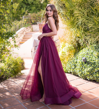 Dani Gown - Mulberry - Tulle A-Line Lace Dress - By Baano
