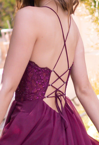 Dani Gown - Mulberry - Tulle A-Line Lace Dress - By Baano