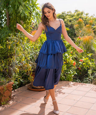 Maeve Corset Midi Dress - Navy - By Baano