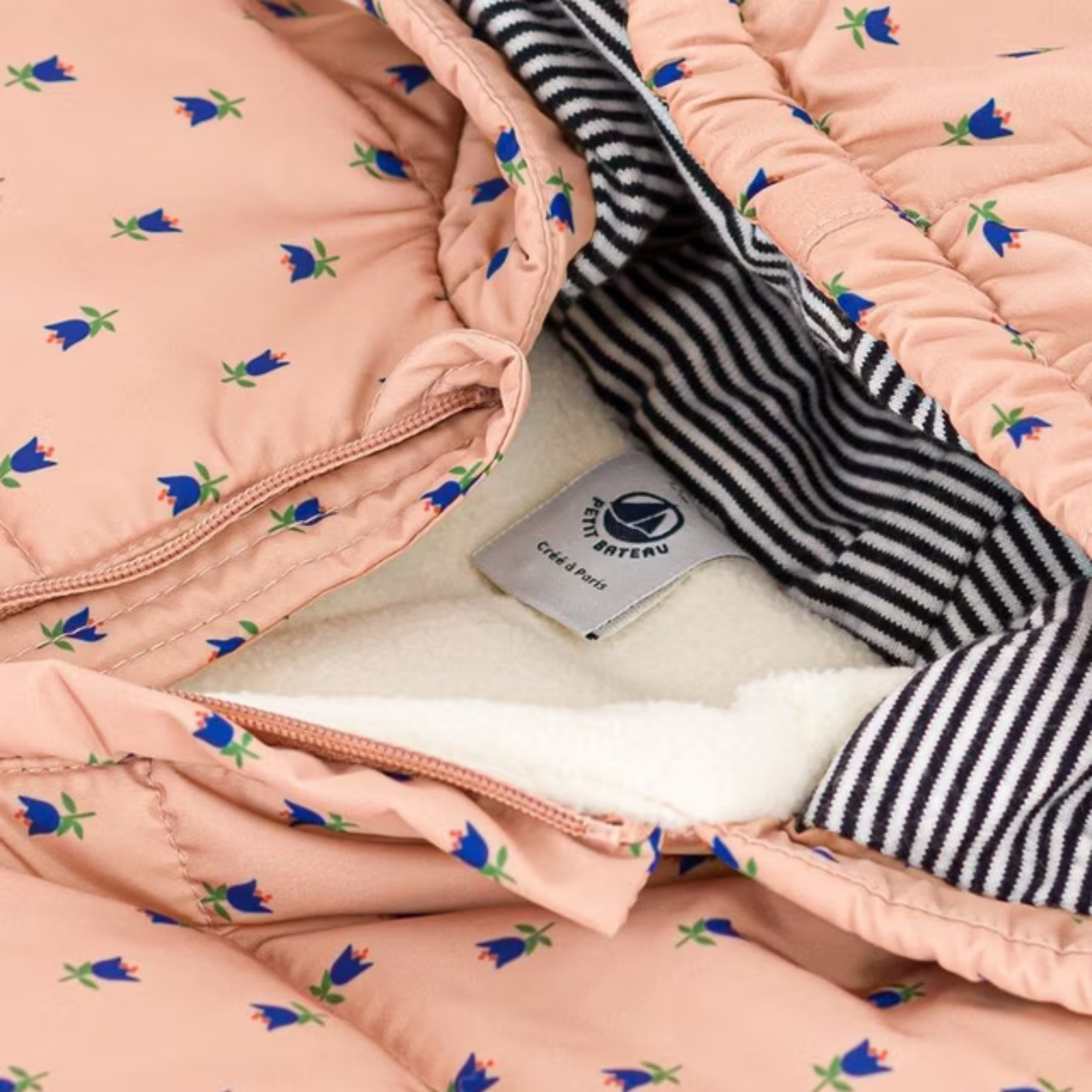 Cozy & Durable: Petit Bateau Pink and Small Floral Buds Print Snowsuit