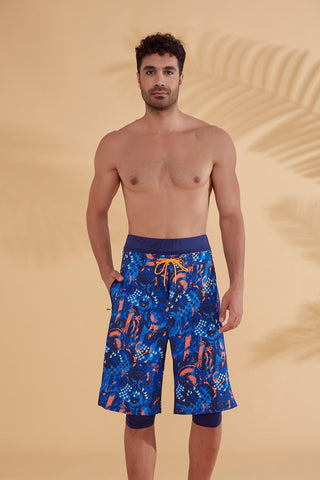 Navy Patterned Men's Shorts S2351 - By Baano