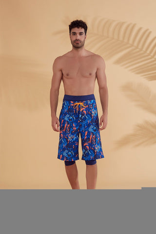 Navy Patterned Men's Shorts S2351 - By Baano