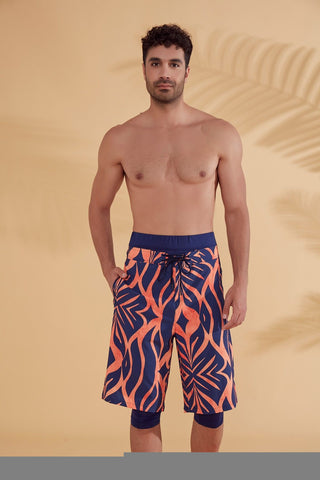 Navy Patterned Men's Shorts S2353 - By Baano