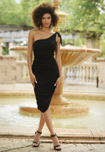 Lexi One Shoulder Midi Dress - Black - By Baano