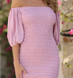Skyla Shirred Midi Dress - Mauve - By Baano