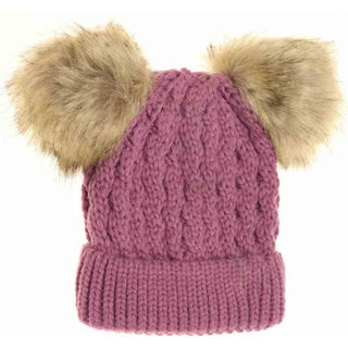 KIDS Cable Knit Double Matching Pom C.C Beanie
