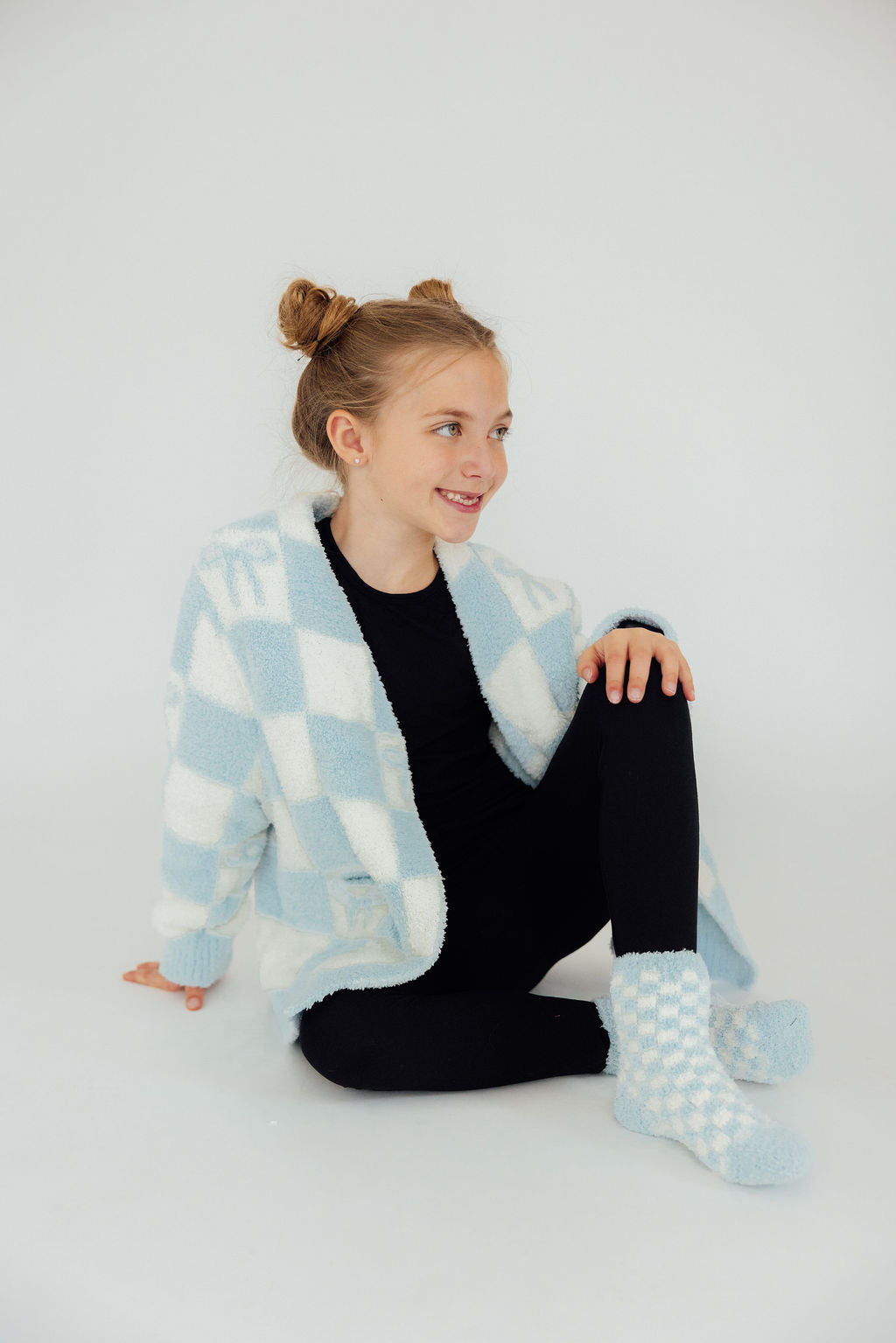 Light Blue Checker Bow Cozy Cardigan