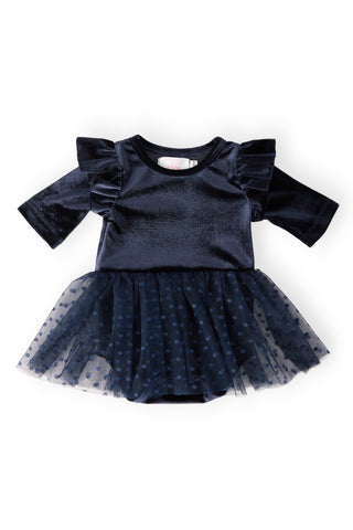 Light Navy Velvet Tutu Bodysuit - By Baano