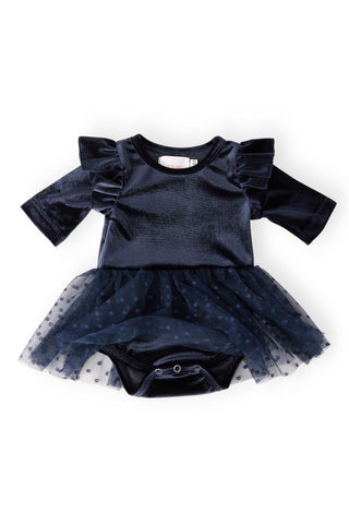 Light Navy Velvet Tutu Bodysuit - By Baano