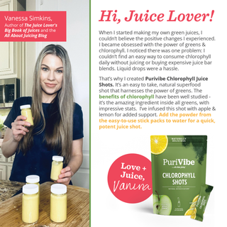 PuriVibe Chlorophyll & Lemon Juice Shots - Wellness Shot, Superfood Supplement Powder - Green Juice - Supports Detox & Gut Health