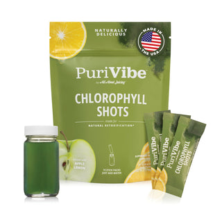 PuriVibe Chlorophyll & Lemon Juice Shots - Wellness Shot, Superfood Supplement Powder - Green Juice - Supports Detox & Gut Health