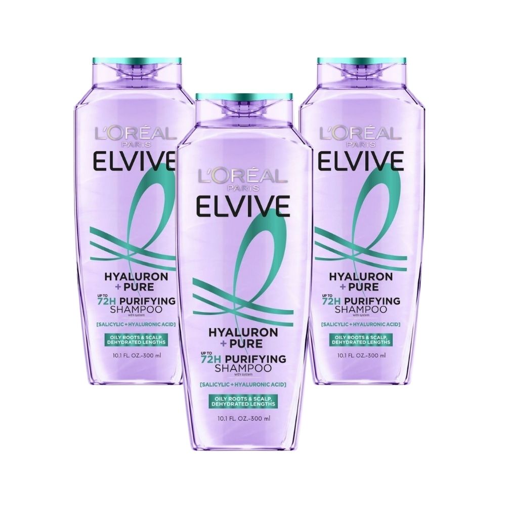 Loreal Elseve Hydra [Hyaluronic] Pure Salicylic Acid Anti-Oil Purifying Shampoo 300 ml -3 Pack Chivela