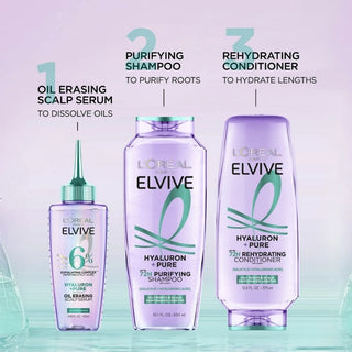 Loreal Elseve Hydra [Hyaluronic] Pure Salicylic Acid Anti-Oil Purifying Shampoo 300 ml -3 Pack