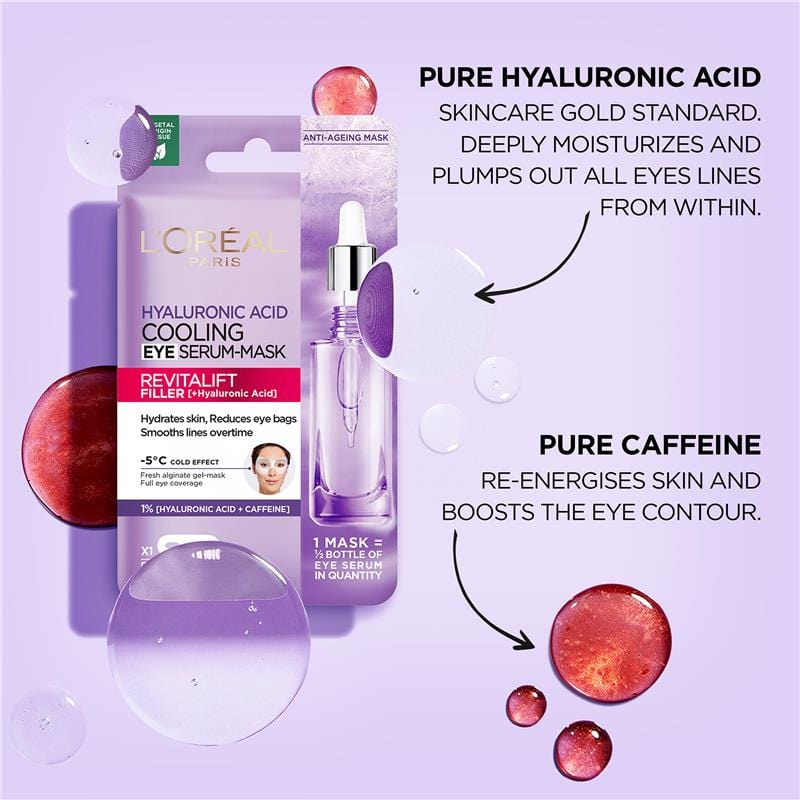 Loreal Revitalift Filler Cooling Hyaluronic Acid + Caffeine Eye Serum Serum Mask Chivela